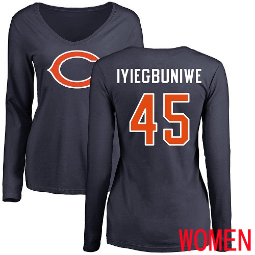 Chicago Bears Navy Blue Women Joel Iyiegbuniwe Name and Number Logo NFL Football #45 Long Sleeve T Shirt
